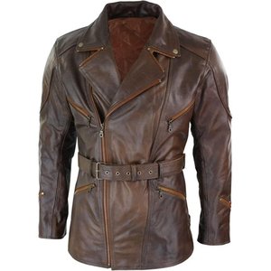 แจ็กเก็ตหนังรถจักรยานยนต์สีดำผู้ชาย-วินเทจนักขี่จักรยานคาเฟ่แข่งหนังแกะแท้สีดำสำหรับบุรุษ - Product Image 1