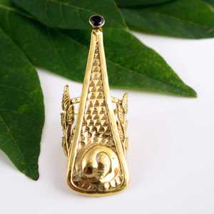 Anillo de latón con diseño de hoja boho y ónix negro, chapado en oro de 18k, joyería tribal llamativa para mujer, venta al por mayor/OEM/ODM - Product Image 2