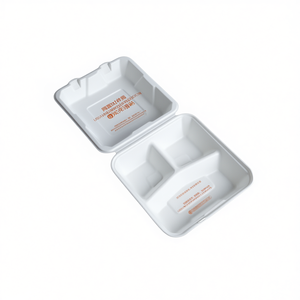 Caja de Papel Blanca con 3 Compartimentos, 8x8, Apta para Microondas, de Bagazo Natural, Desechable, para Almuerzo - Product Image 2