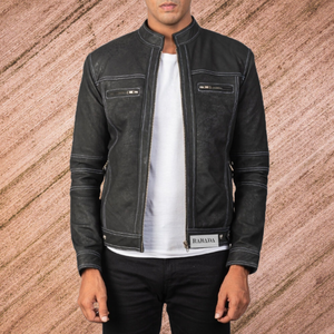 Veste en cuir pour homme Veste de moto en cuir d'agneau véritable pour homme Veste en cuir vintage pour homme noir - Product Image 3