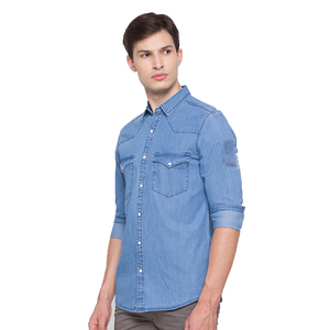 Meilleures ventes 100% chemises en jean en coton Design moderne unique Stand Style Premium Confortable Taille 6XL Logo professionnel personnalisé - Product Image 5