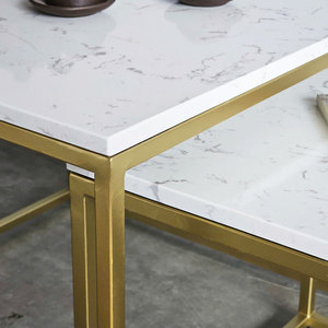 Modern Farmhouse Double <b>Sofa</b> <b>Table</b> with Stone Top and Iron Frame Nesting Movable Side <b>Table</b> for Entry or Living Room TT68219 - Product Image 5