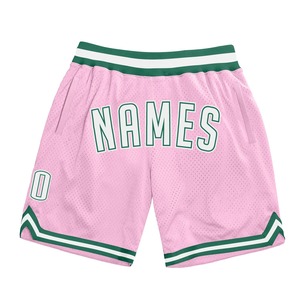 Vente en gros de vêtements de sport imprimés sur mesure en rose clair blanc-vert Kelly authentique rétro-basket-ball antibactérien - Product Image 1