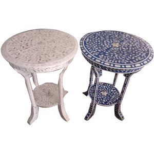 Société inde services personnalisés disponibles Design personnalisé, meubles d'incrustation d'os sur le côté du lit, tabouret d'incrustation d'os Vintage pour la maison - Product Image 3