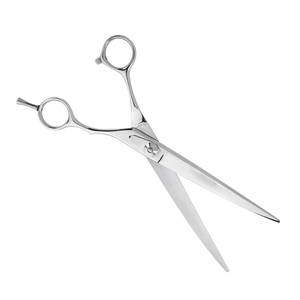 Tijera de aseo para mascotas de acero inoxidable, hoja curva de 7,5 ", pulido de espejo, tornillo ajustable y reposapiés con Funda de cuero con cremallera - Product Image 1