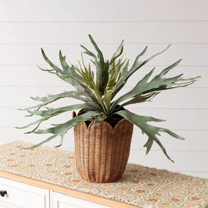 Vase de fleurs à bord festonné en rotin tissé à la main traditionnel Vase rustique pour décor de table - Product Image 2