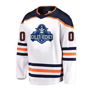 Camiseta de Hockey sobre Hielo para Hombre Ealer, Blanca, Azul y Amarilla, Cuello en V, Manga Larga, Logotipo Bordado, Corte Regular, Ropa para Adultos - Product Image 3