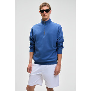 Sudadera de Manga Larga con Cuello Alto y Media Cremallera para Hombre, Corte Relajado, Color Gris Melange, Marca Nestor - Product Image 2
