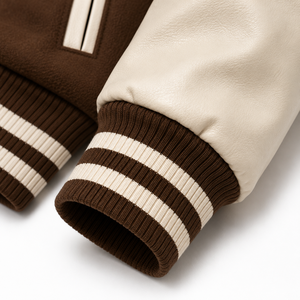 SINEWY SPORTS Men's Brown Varsity <b>Jacket</b> NY Embroidery Preppy Style Genuine <b>Leather</b> Breathable <b>Winter</b> Regular Fit Turn-down - Product Image 3