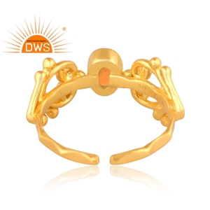 Dernières tendances Bague réglable en argent sterling plaqué or 18 carats avec perles naturelles et pierres précieuses Demi Fine Jewelry Manufacturer - Product Image 4