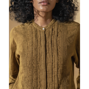 Camisa GARGI para Mujer, Transpirable, de Lino, con Pliegues, Color Dorado/Mustard, Estilo Entallado, Opciones de Largo Corto y Largo, para Primavera, Oficina, Talla XL - Product Image 4