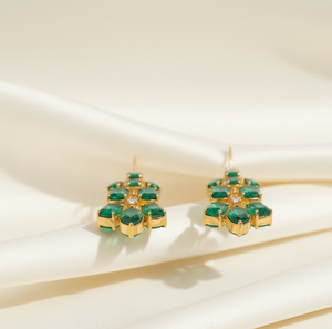 Green Hydro Gemstone Earrings | Multi Size Stones | 925 Sterling <b>Silver</b> 18K Gold Plated Designer Jewelry <b>Wedding</b> Party Wear - Product Image 5