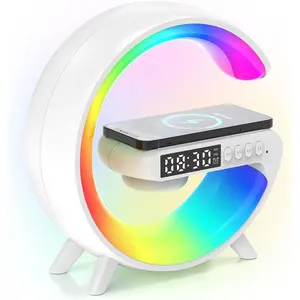 Suporte de carregador sem fio com alto-falante Bluetooth RGB carregador noturno inteligente LED alto-falante Bluetooth amostras grátis