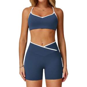 Low MOQ Sublimation Solid Floral Women Two Piece <b>Sports</b> <b>Bra</b> Scrunch Butt Shorts Mid Waist Seamless Front Fitness Training Gym - Product Image 5