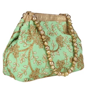 Potli Bag For Women Ethnic Designer Embroidery Work Batwa Pearls Handle Evening Handbag Stylish Bridal Fashion <b>Wristlet</b> - Product Image 3
