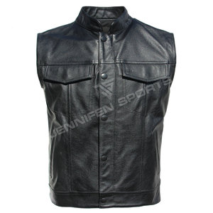 Chaleco de Motocicleta al por Mayor, Chaleco de Cuero Personalizado para Hombre, Chaleco de Motociclista de Cuero Genuino de Grado A - Product Image 1