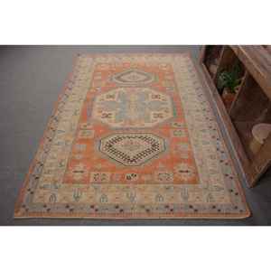 Vintage turc 5x7.5ft tapis classique Orange bleu Patchwork Design laine matériel Latex Rectangle couloir pour les grandes chambres - Product Image 1