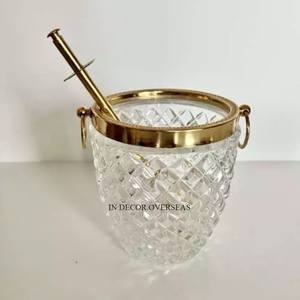 Look classique argent brillant poli métal robuste fait glace et seau à vin baignoires boissons refroidisseur avec poignée en corde bleue - Product Image 4