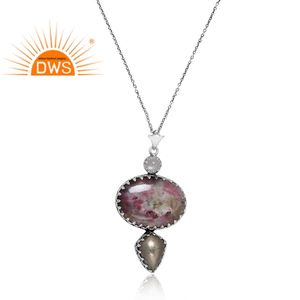 สร้อยคอจี้อัญมณีหลายเม็ดทำจากเงินแท้จาก925ผู้ผลิตเครื่องประดับตามสั่ง - Product Image 2