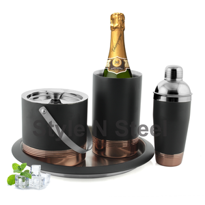 Barman en acier inoxydable blanc avec ensemble de barres noires ensemble de 4 pièces avec design côtelé ensemble de barres en acier inoxydable professionnel outil de barre - Product Image 6
