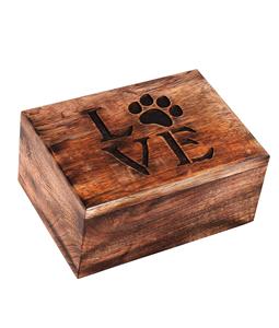 Urne pour animaux de compagnie en bois de mangue gravée de patte antique pour chiens chats urnes commémoratives pour cendres, boîte en bois photo (100 cubique dans la patte d'amour) - Product Image 5