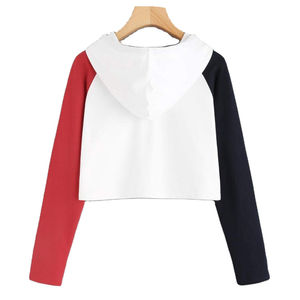 Femmes léger 100% coton hiver haut court à capuche confortable à manches longues contraste couleur Streetwear avant Logo à capuche - Product Image 2