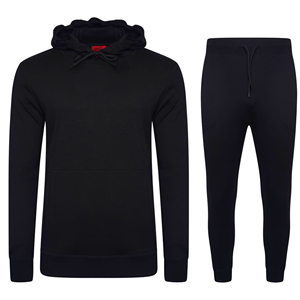 Survêtements en molleton de coton noir vierge, sweat-shirt à capuche pour hommes et femmes, vêtements d'entraînement, pantalon de jogging, logo personnalisé, survêtement en gros - Product Image 1