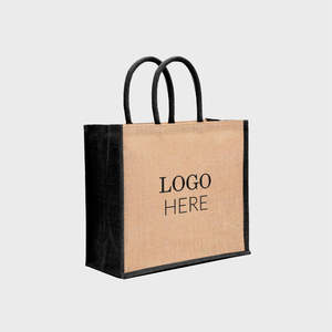 <b>Medium</b> Natural Jute <b>Bag</b> Eco-Friendly PP Material Black Gussets Rope Padded Handles Durable Lightweight Personalized Letter - Product Image 3