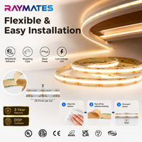 Tira de LED COB RAYMATES UL CCT Ajustable, 608 LED, 2700K 6500K, Doble Color, 8mm, Flexible, para Retroiluminación de Gabinetes de Pared