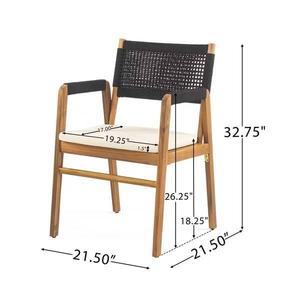 Outdoor <b>Dining</b> <b>Table</b> Set Wood Grain Patio <b>Table</b> and Chairs Rope Woven Back Chairs Cushioned Seating for Garden - Product Image 3