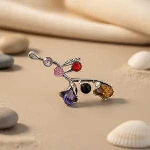 Pendentif unique en forme de branche géométrique en argent pour femmes, pierres précieuses, plaqué rhodium, or rose 14 carats, moissanite, bijoux uniques de qualité supérieure - Product Image 2