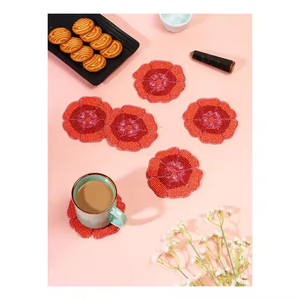 <b>Mushroom</b> Embroidered Beaded Coaster Set of 4 Pieces Handmade Top Quality Beaded Coaster Placemat Pad <b>for</b> Dining Table Decoration - Product Image 5