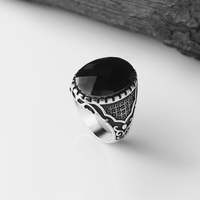 Azuris VALKH1449 Turquie Bague pour homme en argent sterling 925 de style ottoman avec pierre noire naturelle, élégante et tendance