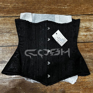 Corset en brocart noir de qualité supérieure avec baleines en acier, largeur des hanches élargie, ajustable et à lacets au dos - Product Image 3