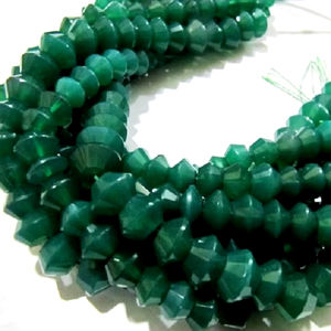 Cuentas facetadas Rondelle con forma de Dholki de ónix verde natural, hebra de 8 a 12mm, 9 pulgadas de largo - Product Image 1