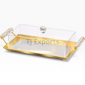 Servidor de Chocolate Acrílico Dorado de Lujo con Tapa Transparente para una Elegante Exhibición de Postres - Product Image 3