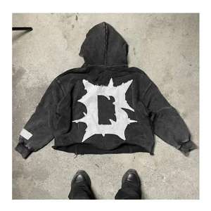 StoneWash <b>Grey</b> Funky Style 3D Embrioded/Patches Hoodies For <b>Men</b> Street Fashion Custom Design <b>Men's</b> Hoodies - Product Image 1