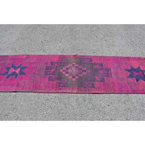 Vintage 2.7x11.2 ft Rug, <b>Runner</b> Turkish Rug, <b>Red</b> Solid Wool Rug - Product Image 3