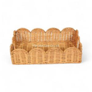 Handcrafted Bohemian Style Rattan <b>Tray</b> with Flexible Design and Natural Look for Home Serving and Interior Styling - Product Image 3