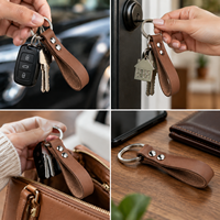 Porte-clés en cuir personnalisé avec logo, fait main, simple, avec rivet métallique, cadeau promotionnel, prix de gros