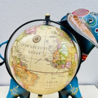 Globe terrestre décoratif artisanal en métal, motif éléphant, avec globe antique rotatif et carte du Rajasthan, peint à la main, pour décoration de bureau