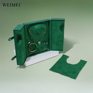 WEIMEI China Factory High End Luxury Green <b>Leather</b> Jewellery Display Box Double Opening <b>Jewelry</b> Storage Set Box - Product Image 4