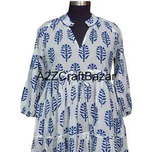 Vestido Largo Informal para Mujer, 100% Algodón, Cuello en V, Manga Larga, Estilo Boho, Estampado Floral, Transpirable, para Uso Diario - Product Image 2