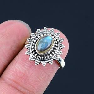 Anillo clásico de plata maciza 925, joyería para mujer, Plata de Ley 925, labradorita, piedras preciosas, estilo bohemio, anillo hecho a mano, regalo para mamá - Product Image 2