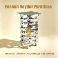 Table Haute Carrée en Acier Inoxydable Doré/Argenté avec Plateau en Verre pour Cocktails, Mariages et Événements – Mobilier de Location