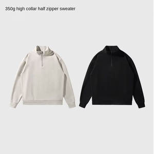 Sweat-shirt polaire unisexe d'hiver à col montant et demi-zip, 100 % coton respirant et écologique, coupe évasée - Product Image 6