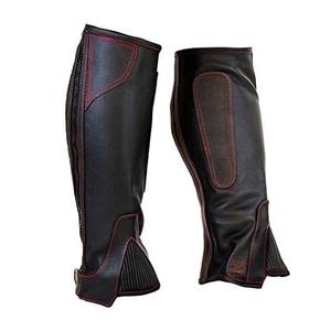 Leather <b>Riding</b> Half <b>Chaps</b> with Red Stitching and Zipper Closure for Horseback <b>Riding</b> - Product Image 4