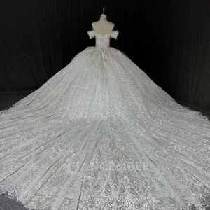 Robe de mariée de luxe Jancember MN308 en dentelle, épaules dénudées, avec plumes, style robe de bal, pour <span class=keywords><strong>mariage</strong></span> romantique à l'église - Product Image 5