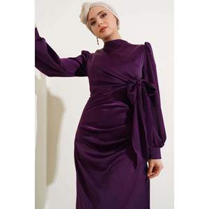 Vestido de Satén con Lazos Laterales, Color Morado, Patrón Regular, Origen TR - Product Image 2