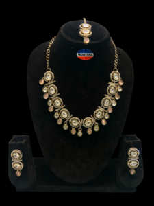 Conjunto de joyería de moda india de oro Kundan antiguo con pendientes para regalo de bodas y festivales - Product Image 3